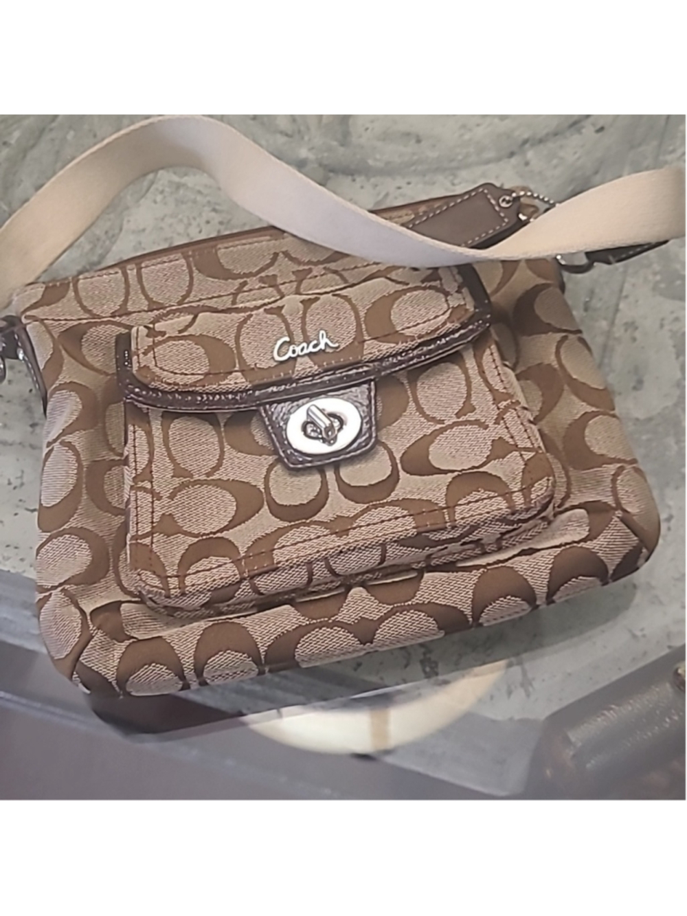 Coach Women's Turn Lock Brown Crossbody Bag